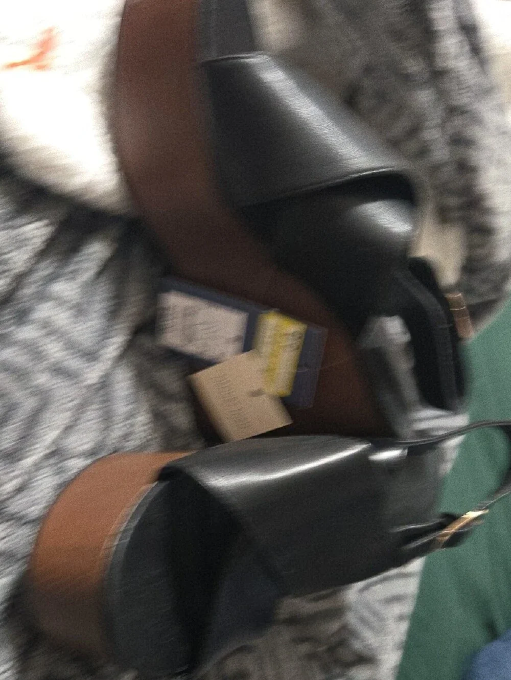 Universal Thread Black Faux Leather Platform Wedges with Brown Wood-Look Heel